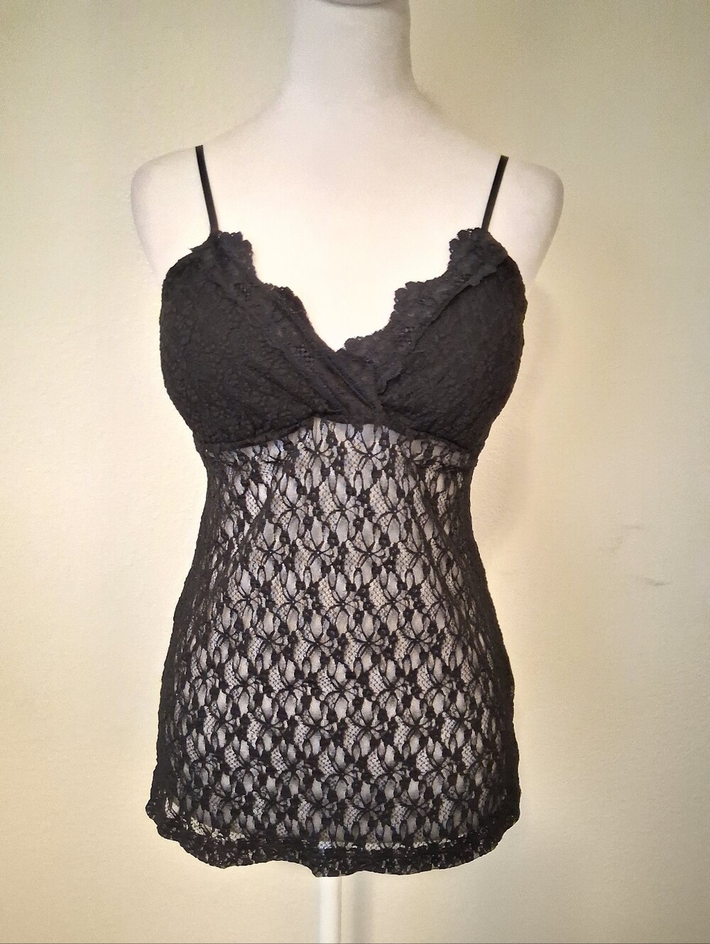 Rue 21 Black Lace Mesh Sheer Top Adjurable Strap Babydoll Whimsygoth Fairy SzL